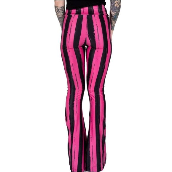 Too Fast Pink Striped Flare Pants | XS High-Waisted 70s Punk NWT Emotional - Picture 4 of 9